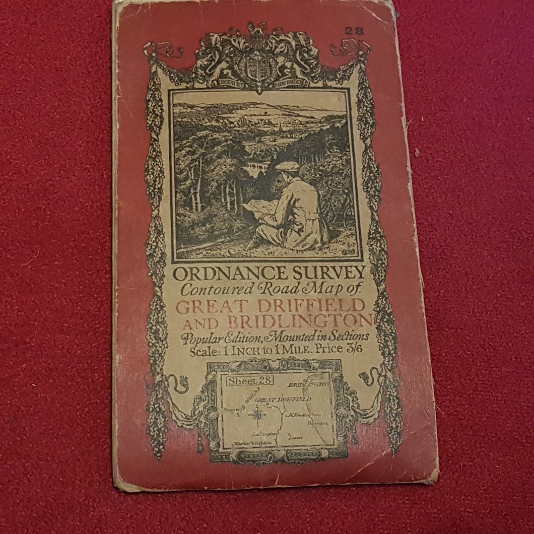 Ordnance Survey contour road map of Great Driffield and Bridlington 1-mile 1 in 1924