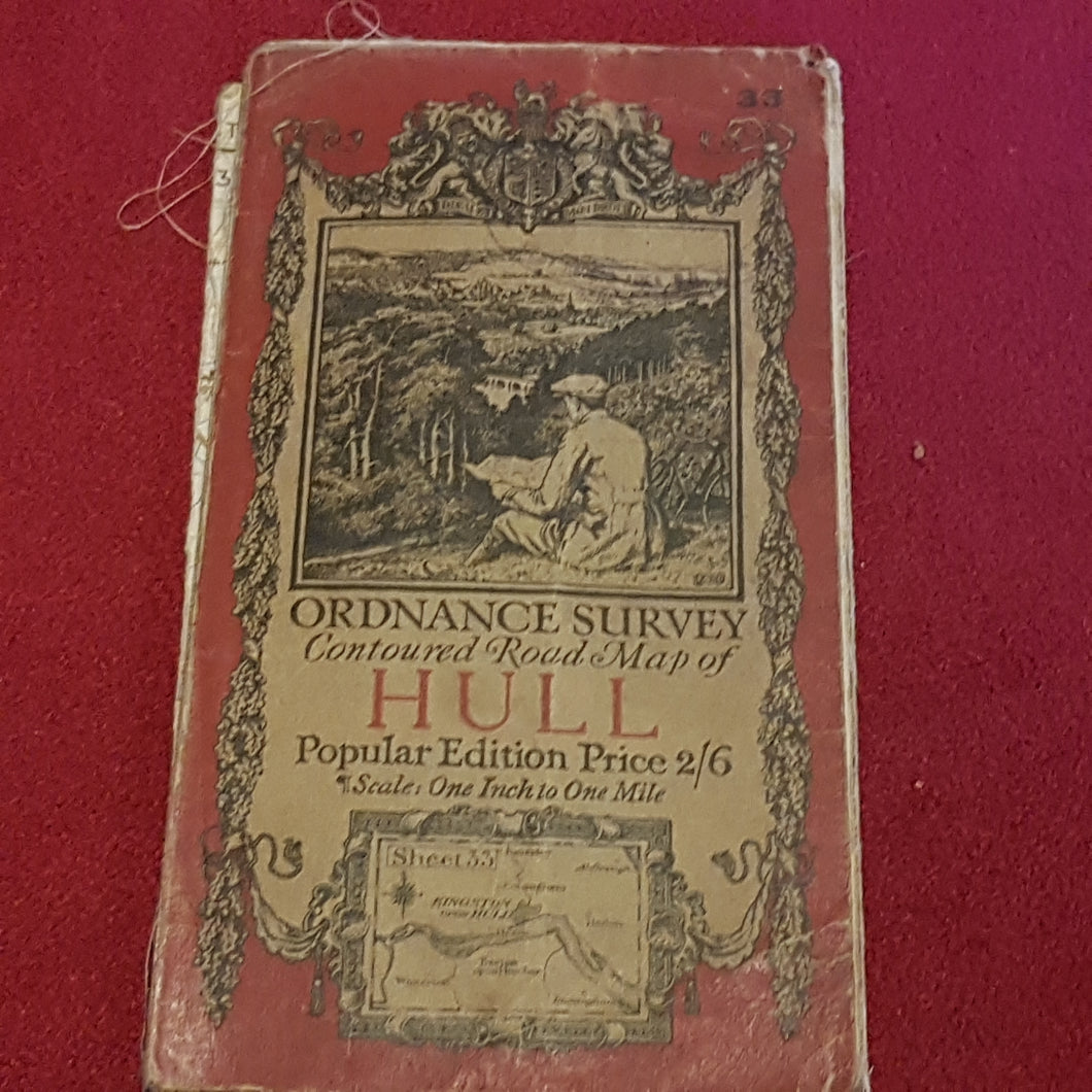 Ordnance Survey contoured road map of Hull 1 in 1 mile 1924
