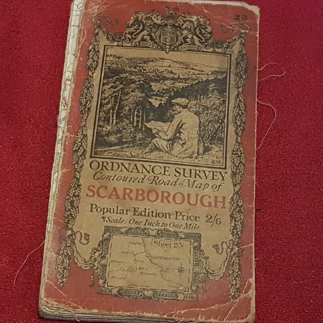 Ordnance Survey contoured road map of Scarborough 1 in 1 mile 1925