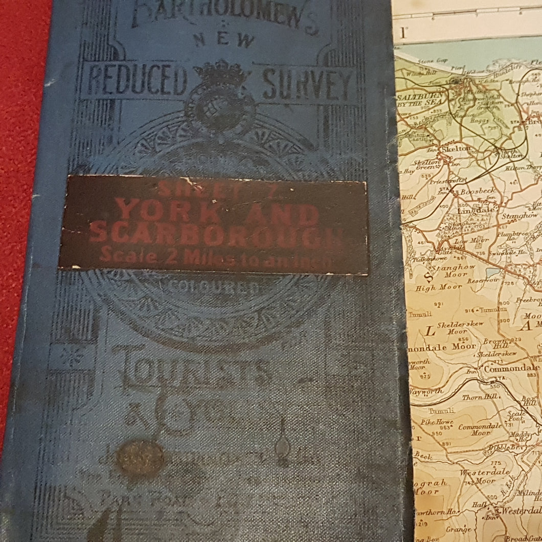 John Bartholomew's new reduced Survey map sheet 7 York Scarborough 2 miles to an inch tourists and cyclists cloth
