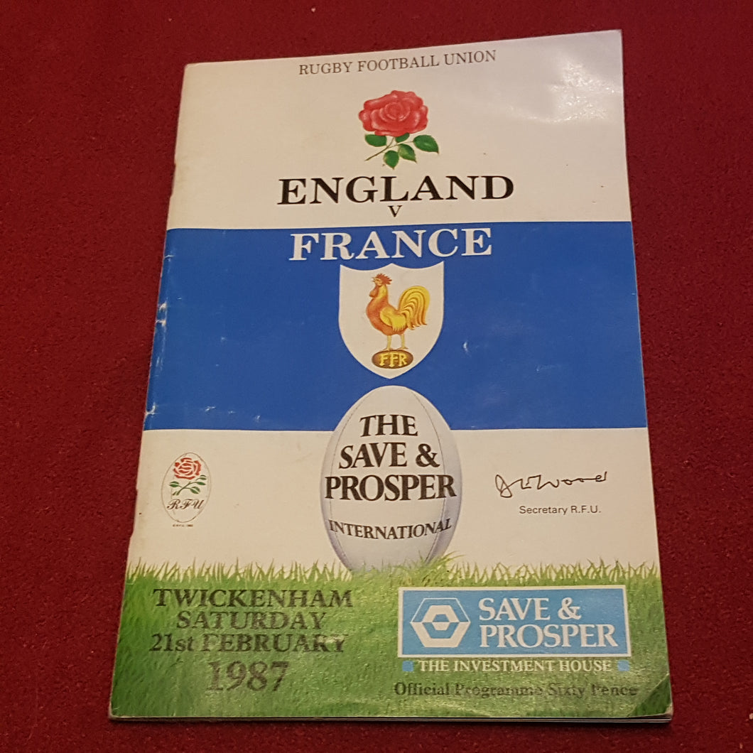 Rugby football union England v France 1987 Twickenham official programme.