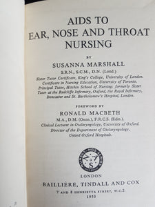 Aids to ear, nose and throat nursing (Nurses aids series) Marshall, Susanna