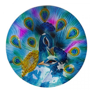 Peacock Glass Birdbath - Pedestal Bird bath - Freestanding Birdbath - Peacock pattern glass.