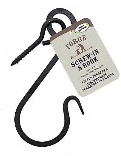 Forge Heavy Duty S Hook – 15cm (6") – With Screw – For Hanging Baskets & Bird Feeders