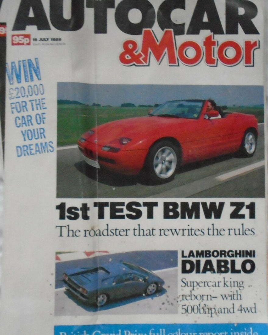 AUTOCAR & MOTOR 19 JULY 1989 BMW Z1 LAMBORGHINI DIABLO, CAVALIER SRI