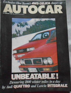 AUTOCAR 10 FEBRUARY 1988, 4WD CELICA, AUDI QUATTRO, LANCIA INTEGRALE