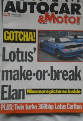 AUTOCAR & MOTOR 8 MARCH 1989, LOTUS ELAN, LOTUS CARLTON, MERCEDES 190