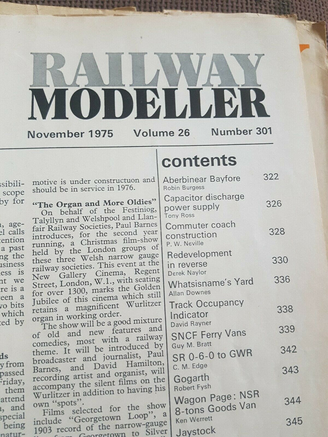 RAILWAY MODELLER Magazine November 1975. No Cover