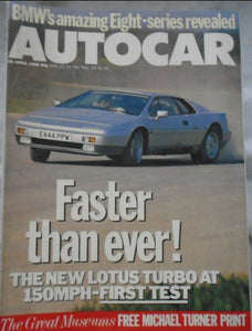 AUTOCAR 20 APRIL 1988, BMW 8 SERIES. IAD HUNTER, LOTUS TURBO, WITH TURNER PRINT.