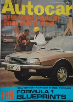 AUTOCAR 14 SEPTEMBER 1967, FERRARI, FORMULA 1 BLUEPRINTS,RR DROPHEAD COUPE