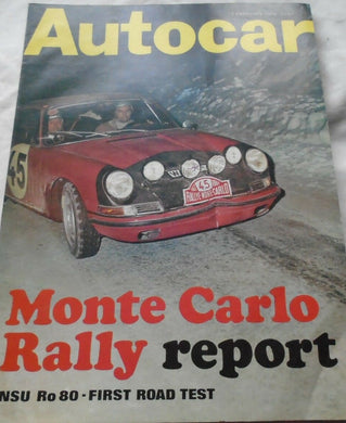 AUTOCAR 1 FEBRUARY 1968 - MONTE CARLO RALLY NSU RO80 (AUDI) FIRST ROAD TEST
