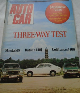 AUTOCAR 23 AUGUST 1975. JAPANESE CARS. MAZDA 818. DATSUN 140J. COLT LANCER 1400