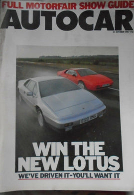 AUTOCAR 21 OCTOBER 1987, FULL MOTORFAIR SHOW, LOTUS, BUGATTI RARE PULLOUT.