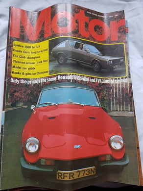 Motor magazine December 7th 1974 Spitfire 1500 Honda Civic Renault 17 Gordini