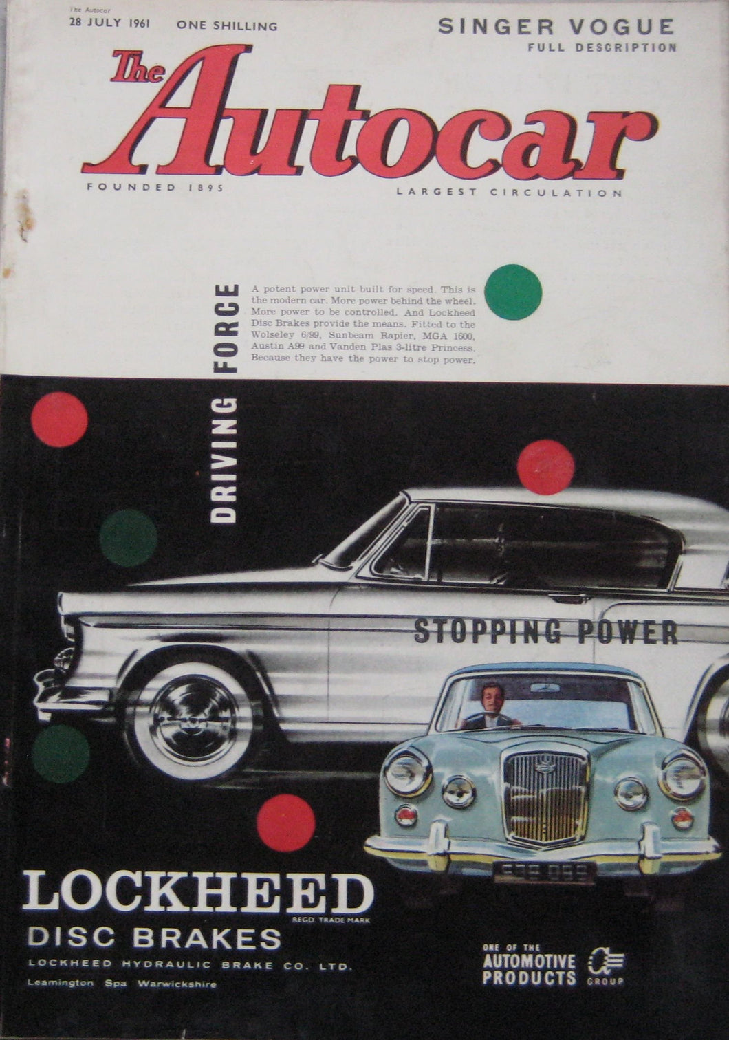 Autocar magazine 28/7/1961 featuring Alfa Romeo Giulietta road test, Singer Vogue