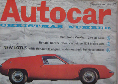 AUTOCAR magazine 23/12/1966 featuring Lotus Europa, Vauxhall Viva road test