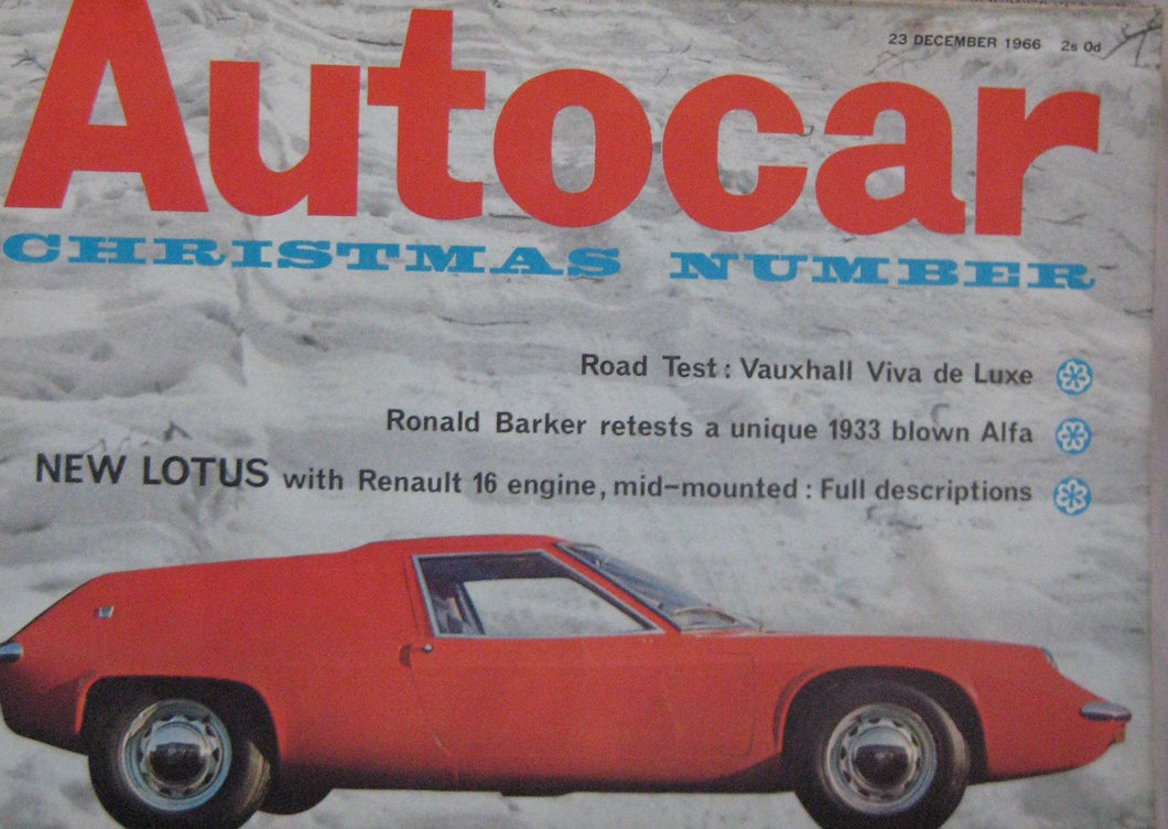 AUTOCAR magazine 23/12/1966 featuring Lotus Europa, Vauxhall Viva road test