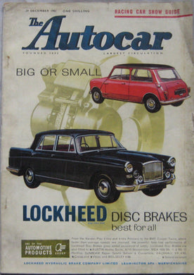 Autocar magazine 29/12/1961 featuring Lotus Super Seven road test