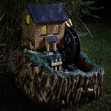 Load image into Gallery viewer, Solar Powered Water Mill Feature Fountain with LED lighting - No mains required

