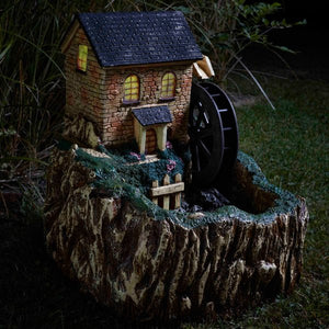 Solar Powered Water Mill Feature Fountain with LED lighting - No mains required
