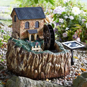 Solar Powered Water Mill Feature Fountain with LED lighting - No mains required