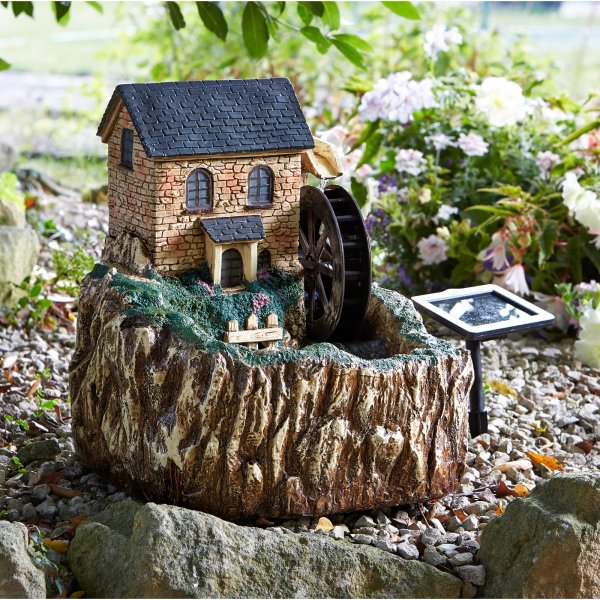 Solar Powered Water Mill Fountain with LED lighting - Water Feature