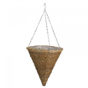 12in Country Rattan Hanging Cone - Lined. Natural Fibre construction