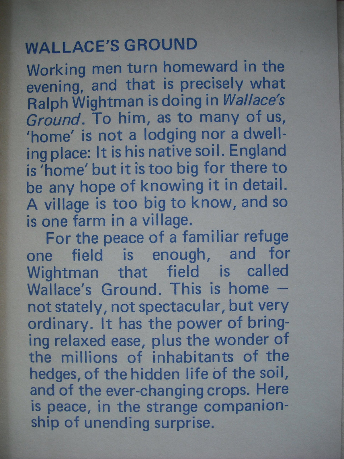 WALLACE'S GROUND. [Hardcover] Ralph Wightman