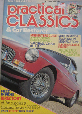 Practical Classics magazine 06/1987 featuring MGB, Vauxhall VX4/90