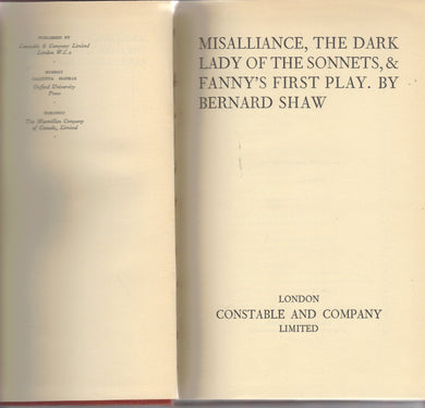 Misalliance, the Dark Lady of the Sonnets, & Fanny's First Play [Hardcover] Bernard Shaw