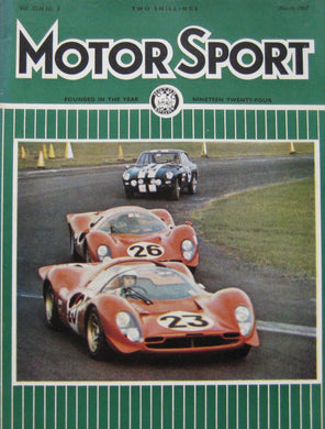 Motor Sport magazine 03/1967 featuring Ford Mustang, Chevrolet Camaro