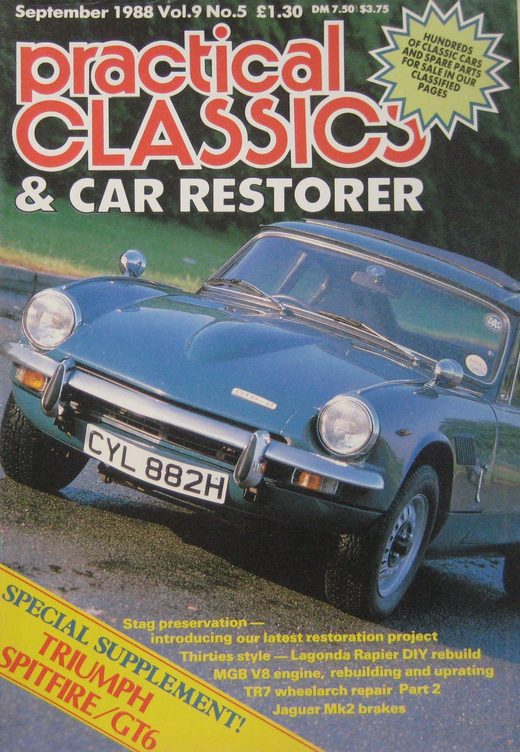 Practical Classics magazine 09/1988 featuring Lagonda Rapier Abbott, Triumph