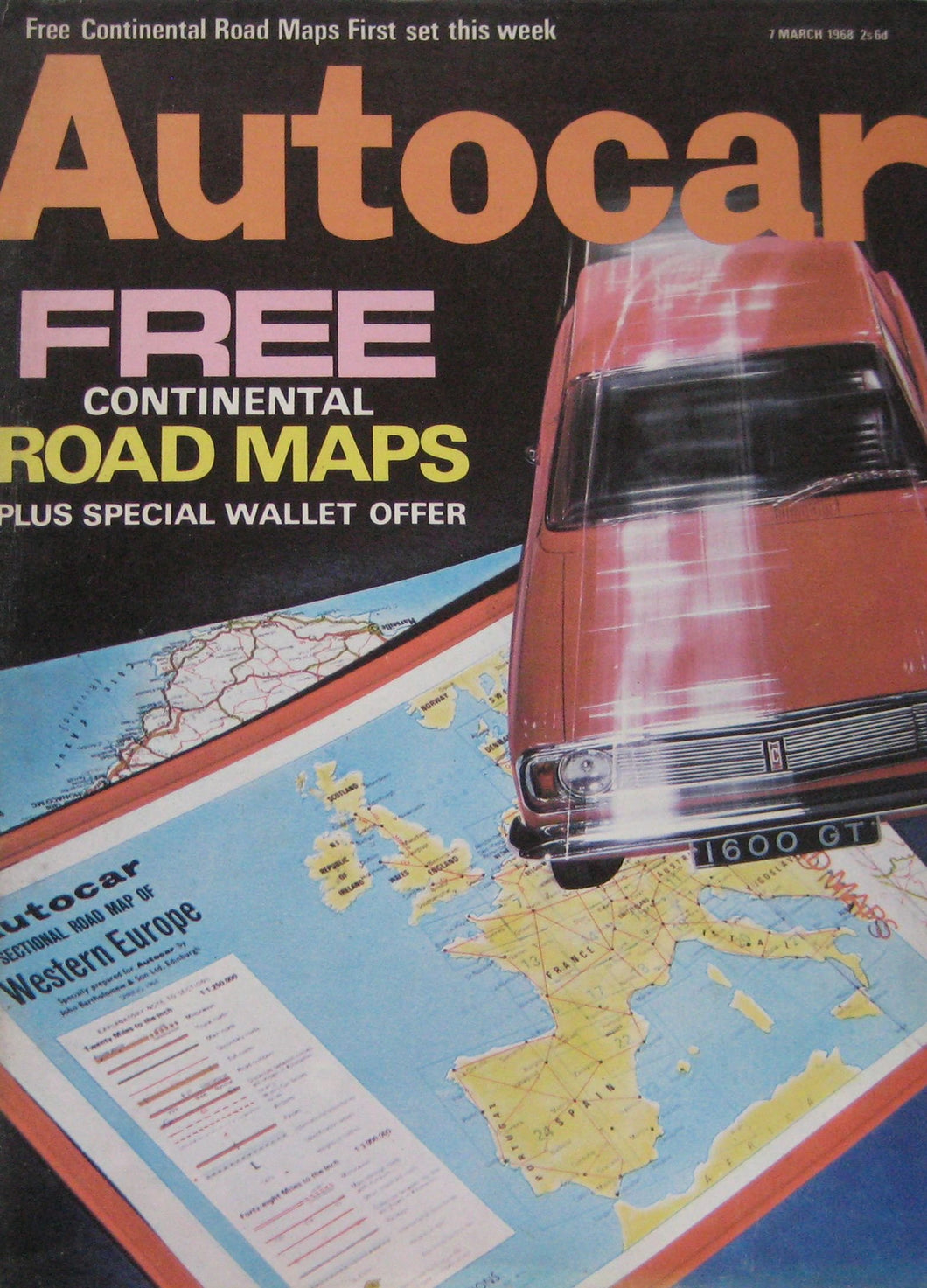 Autocar magazine 7/3/1968 featuring Triumph Herald Convertible road test, BMW, Lamborghini