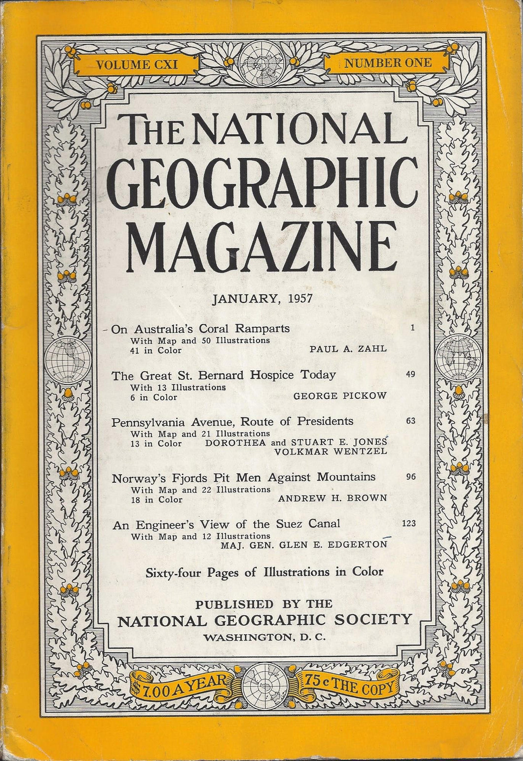 National Geographic Magazine Volume Cxi Number 1 - January 1957 [Paperback]