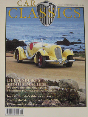 Car Classics magazine September 09/1992 No 7 featuring Duesenberg, Alfa Romeo Giulia, MGB, Invicta [Paperback] Kevin Blick
