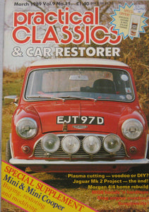 Practical Classics magazine 03/1989 featuring Mini Cooper, Morgan 4/4