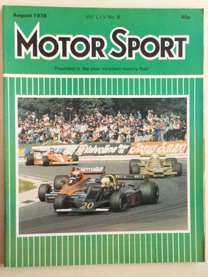 Motor Sport magazine August 1978 Vol LIV No 8 [Paperback] Bill Boddy