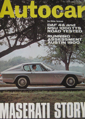 Autocar magazine 27/7/1967 featuring NSU Prinz, DAF 44 road test, Maserati