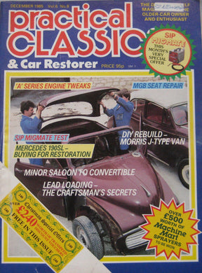 Practical Classics magazine 12/1985 featuring Mercedes 190SL, Morris J-type