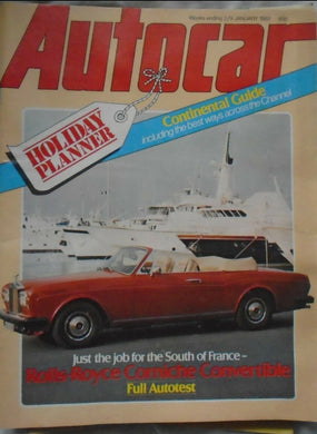 AUTOCAR 2/9 JANUARY 1982, HOLIDAY PLANNER, ROLLS-ROYCE CORNICHE CONVERTIBLE.