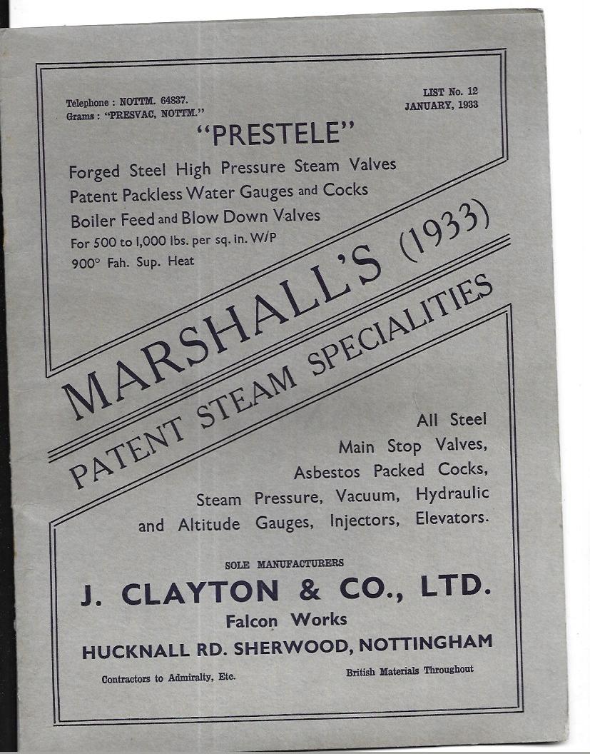Marshall's (1933) Patent Steam Specialities: Catalogue. [Paperback] J. Clayton & Co LTD
