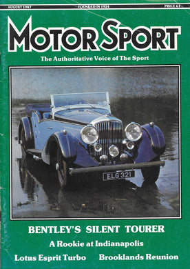 Motor Sport, Motorsport, Magazine, August 1987, Bentley Tourer, Lotus Esprit, Very Good Condition