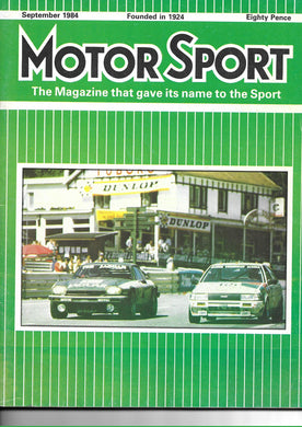 Motor Sport, Motorsport, Magazine, September 1984, Very Good Condition