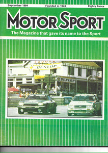 Motor Sport, Motorsport, Magazine, September 1984, Very Good Condition