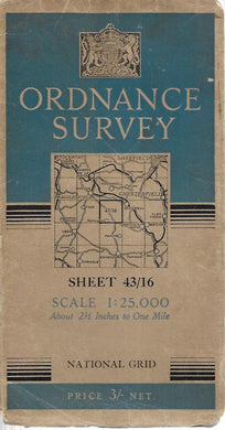 Ordnance Survey - OS - Sheet 43/16 Scale 1:25000 - National Grid - 1949 - Cloth