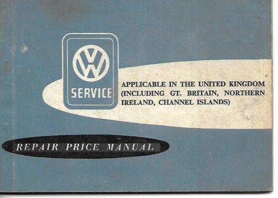 VW Volkswagen - Service Price Manual - January 1960 - Paperback - Garage Service/ Repair Price Calculator