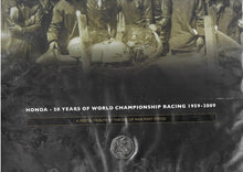 Load image into Gallery viewer, Honda Racing 50th Anniversary poster 1959 2009. Including Rare limited edition Ilse of Man TT 50p Coin
