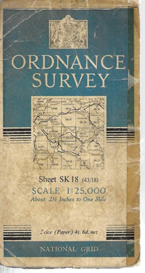 Ordnance Survey - Map - OS - Sheet SK 18 - Scale 1:25000 - 1952