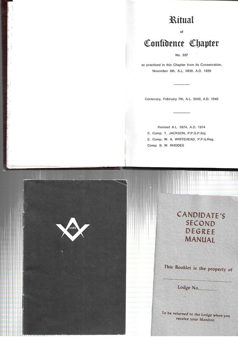 Masons - Hardcover book and 2 paperback booklets. Candidates 2nd Degree Manual, Inner Working, Confidence Chapter