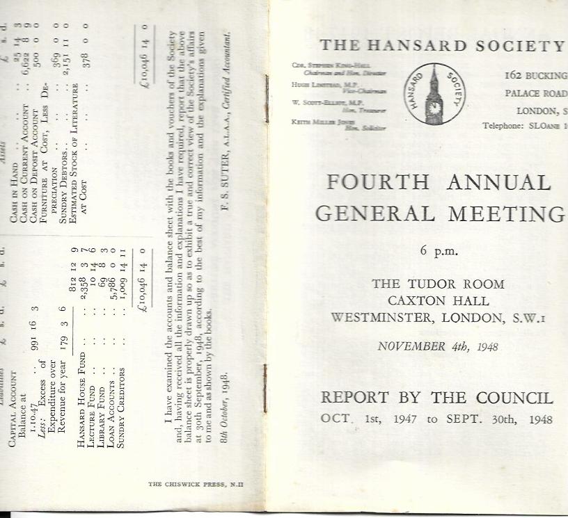 The Hansard Society - Fourth Annual General Meeting - November 4th 1948 -